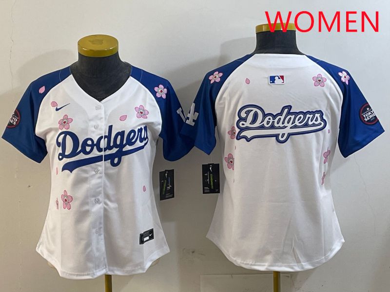 Women Los Angeles Dodgers Blank White Blue Sakura Edition 2025 Nike MLB Jersey style 13